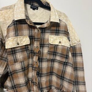 Originally Plaid Women's Button Down Shirt - Brown and Cream
